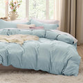 Bedsure Baby Blue Duvet Cover Queen Size - 3 Pieces Prewashed Cotton-Like Polyester Extra Soft Bedding Set, Includes 1 Duvet Cover 90x90 Inches with Zipper Closure & 2 Pillow Shams, No Comforter