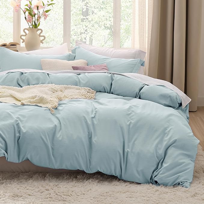 Bedsure Baby Blue Duvet Cover King Size - 3 Pieces Prewashed Cotton-Like Polyester Extra Soft Bedding Set, Includes 1 Duvet Cover 104x90 Inches with Zipper Closure & 2 Pillow Shams, No Comforter