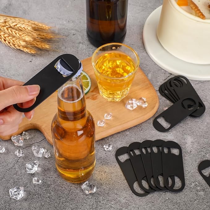 Bottle Openers Stainless Steel Flat Bottle Opener Bulk 3.4 x 1.3 Inches Bartender Beer Key Soda Can Mini Speed for Kitchen, Bar or Restaurant (Black,100 Pcs)