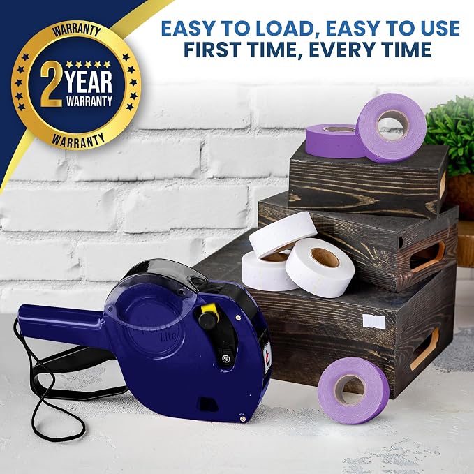 Perco Lite 1 Line Price Gun Kit for Retail Business – Includes 2 White Rolls, 4 Purple Rolls, Gun Clip & Ink Rollers – Pre-Loaded Pricing Gun w Labels & Ink