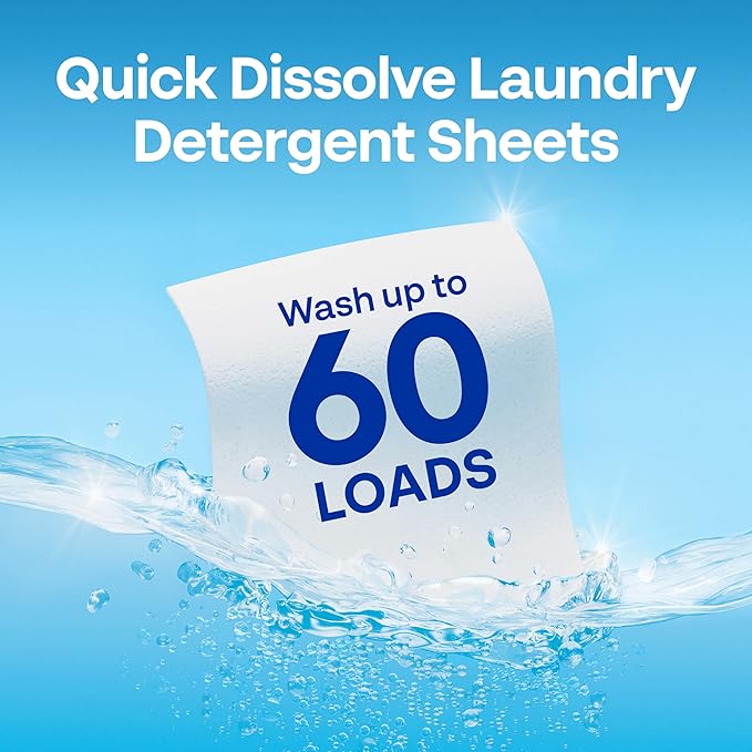 Earth Breeze Laundry Detergent Sheets Calming Lavender - 60 Loads - Eco Laundry Sheets - Travel Laundry Soap Sheets for Hot & Cold Cycles - Tackles Tough Stains & Odors - Gentle on Skin, 30 Ct