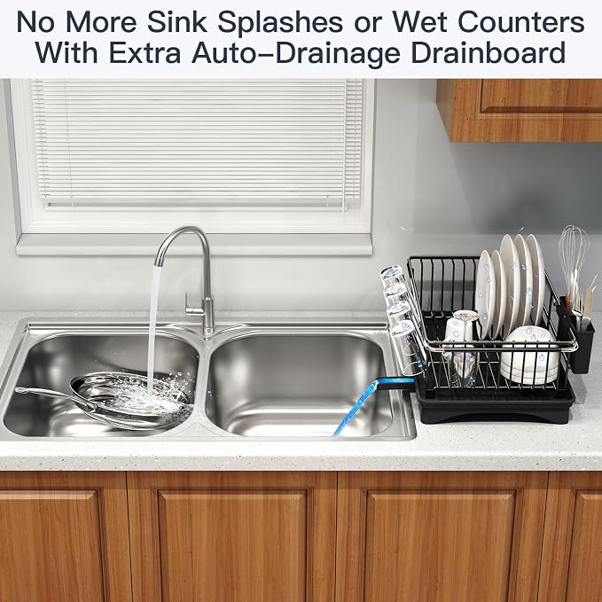 Dish Drying Rack Over The Sink with Utensil Holder, Drainboard | Expandable Stainless Steel Dish Drainer for Small Kitchen, Apartment, RV, Counter Space Saving, Perfect Fit, Rustproof