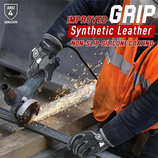 HANDLANDY Winter Water Resistant Work Gloves for Men, Insulated Heavy Duty Impact Glove for Cold Weather (Black-insulated, 2X-Large)