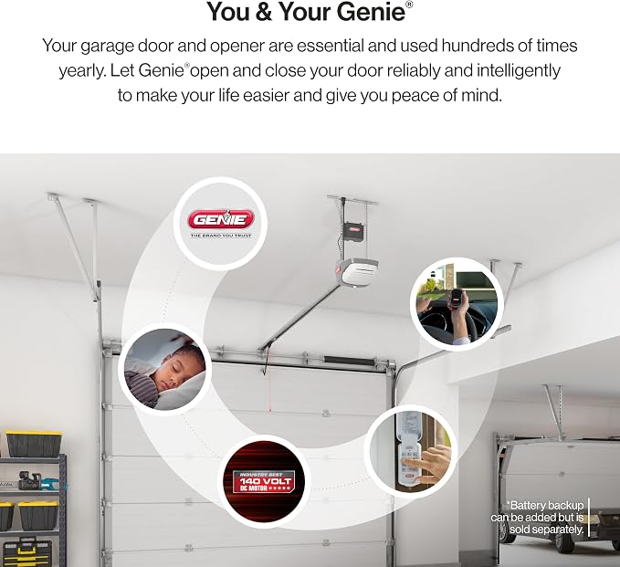 Genie SilentMax 1200 Model 4042-TKH Garage Door Opener with Motion Detection Lighting, Ultra-Quiet Steel-Reinforced Belt Drive, 140V DC Motor, 3/4 + HPc 140V Belt Drive, Gray