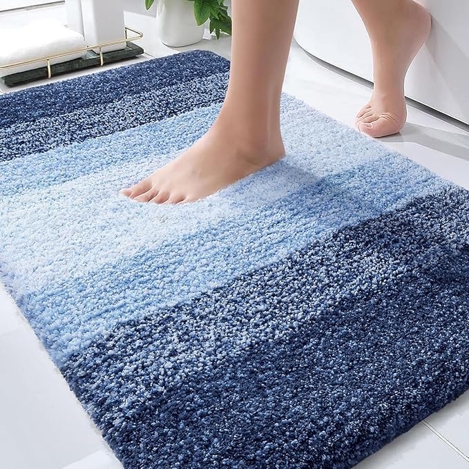 OLANLY Bathroom Rugs Mat 30x20, Extra Soft Absorbent Microfiber Bath Rugs, Rubber Backing, Quick Dry, Machine Washable Bath Mats for Bathroom Floor, Tub and Shower, Home Decor Accessories, Navy
