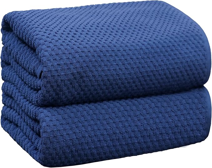 COTTON CRAFT Euro Spa Waffle Weave Bath Sheets - Set of 2 Blue Towel Sheets | Pure 100% Ringspun Cotton Oversized Luxurious Towel Set - Soft Plush Super Absorbent Low Lint Quick Dry - 35 x 70 inches