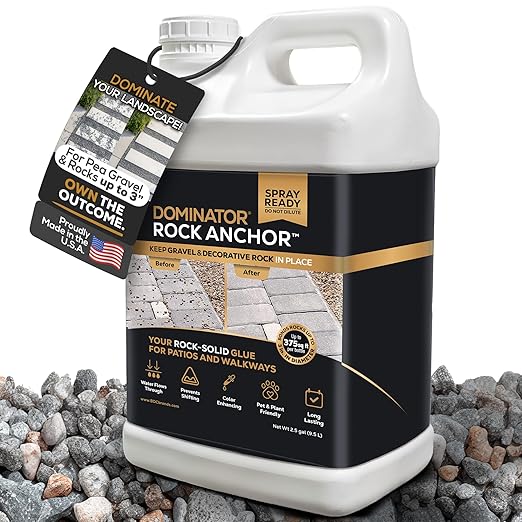 Dominator Rock Anchor 2.5 Gal - Rock Glue for Landscaping Gravel & Stone, Ready to Spray, Locks in River Rock, Pea Gravel & Decorative Rock, Prevents Scattering & Washouts, Water-Based