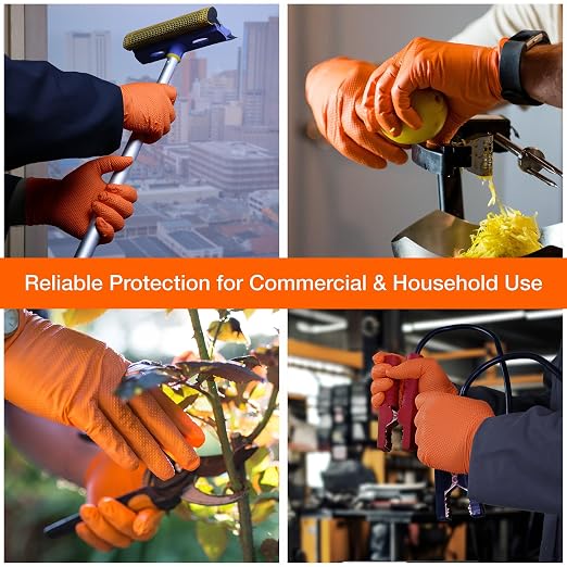 1st Choice Orange 6 mil Nitrile Disposable Gloves Diamond Grip XL 200 | Bulk Purchasing Options, Medium Duty Gloves for Mechanics, Business, and Household Tasks, Food Safe and Chemical Resistant