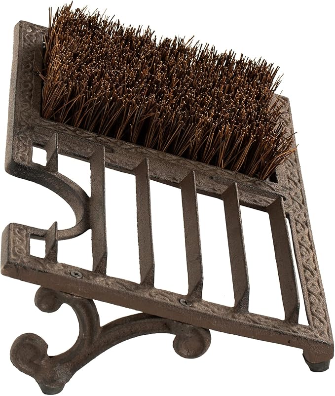 MyGift Boot Brush Scraper Outdoor, Heavy Duty Cast Iron Shoe Scraper Mat, Boot Dirt Cleaner Brush, Vintage Rustic Black Angled, Dark Brown