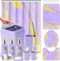 21PCS Bathroom Sets with Shower Curtain and Rugs Bathroom Accessories Set Light Purple Bathroom Set Complete with Trash Can, Toilet Brush, Qtip Holder & 3PCS Soap Dispenser