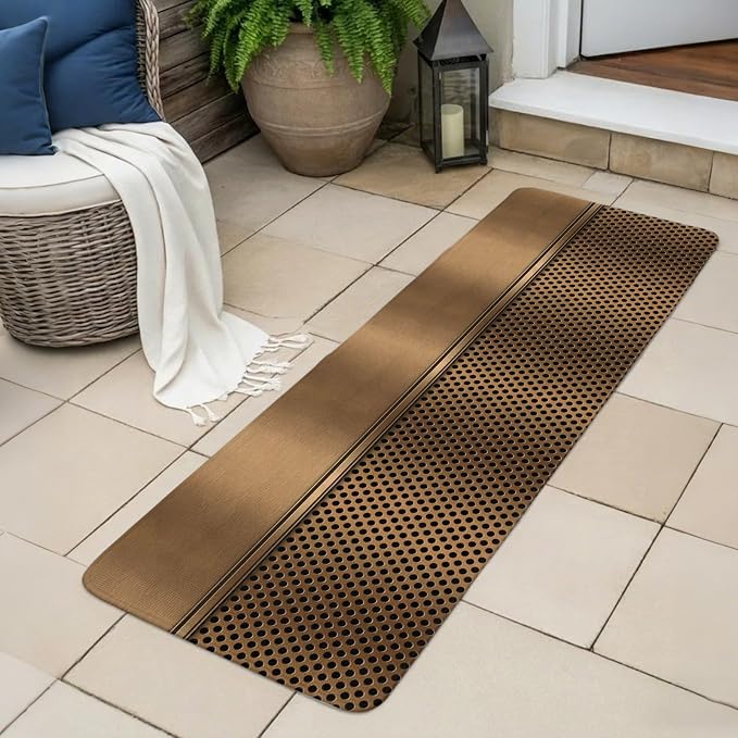 Brown Metal Hole Bathroom Runner Rugs Non Slip Washable Absorbent Narrow Long Bath Mat Modern Copper Net Eye Hole Pattern Runner Rugs for Kitchen Hallway Bedroom Laundry Study Room 19.7"x63"