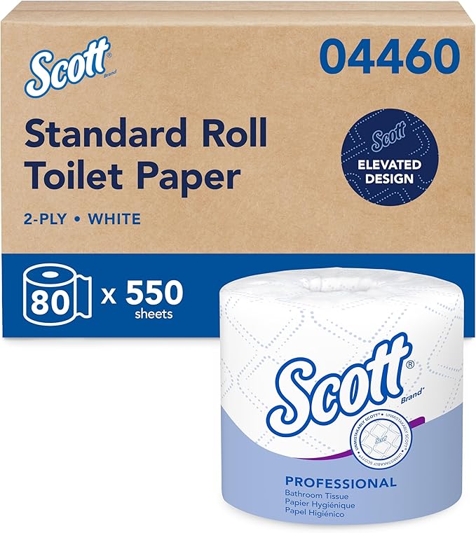 Scott Professional Standard Roll Toilet Paper, Bulk (04460), 2-Ply, Elevated Design, White, Individually Wrapped (80 Rolls of 550 Sheets, 44,000 Sheet Total)