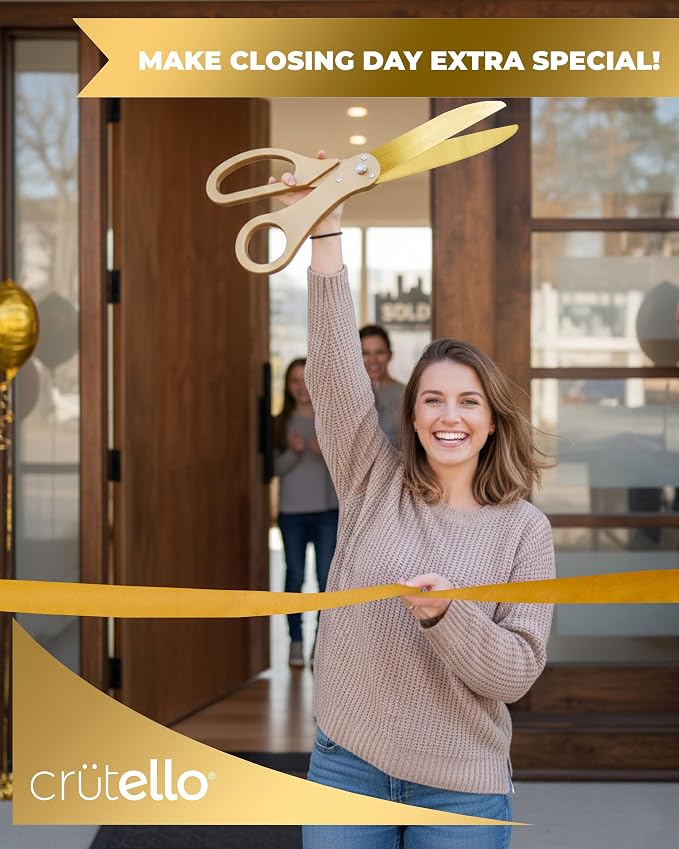 Crutello Ribbon Cutting Ceremony Kit - Grand Opening Ribbons and Scissors - 20"Giant Gold Scissors and 30 Foot Large Gold Ribbon 4"Wide - Ceremonial Kit