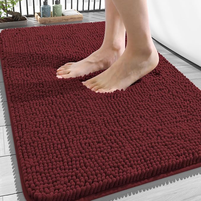 OLANLY Bathroom Rugs 34x21, Extra Soft Absorbent Chenille Bath Rugs, Rubber Backing Quick Dry, Machine Washable Bath Mats for Bathroom Floor, Tub and Shower, Home Decor Accessories, Andorra Red-Brown