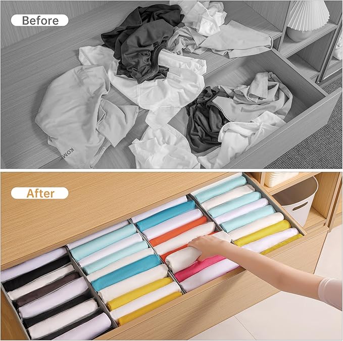 4 Packs T-shirt Drawer Organizers for Clothing,10 Grids Compartment Wardrobe Storage Box, Clothes Organizer for Folded Clothes, T-shirt, Legging-15.75''x9.06''x5.91''