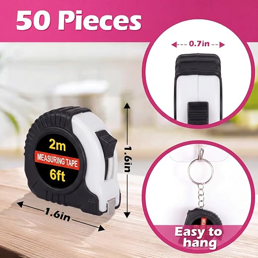 Kanayu 50 Pcs Mini Tape Measure Keychains 6 ft Small Retractable Measuring Tape Bulk with Lock Steel Easy Read Pocket for Birthday Party Favors Daily Use (White)