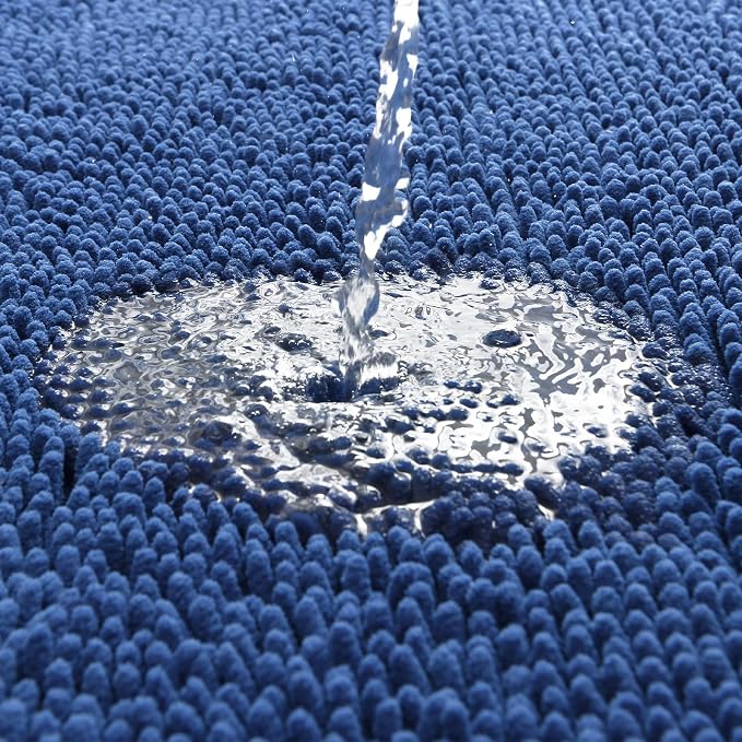 LOCHAS Luxury Bathroom Rug Shaggy Bath Mat 24 x 36 Inch, Blue | Washable Non Slip Bath Rugs for Bathroom Shower, Soft Plush Chenille Absorbent Carpets