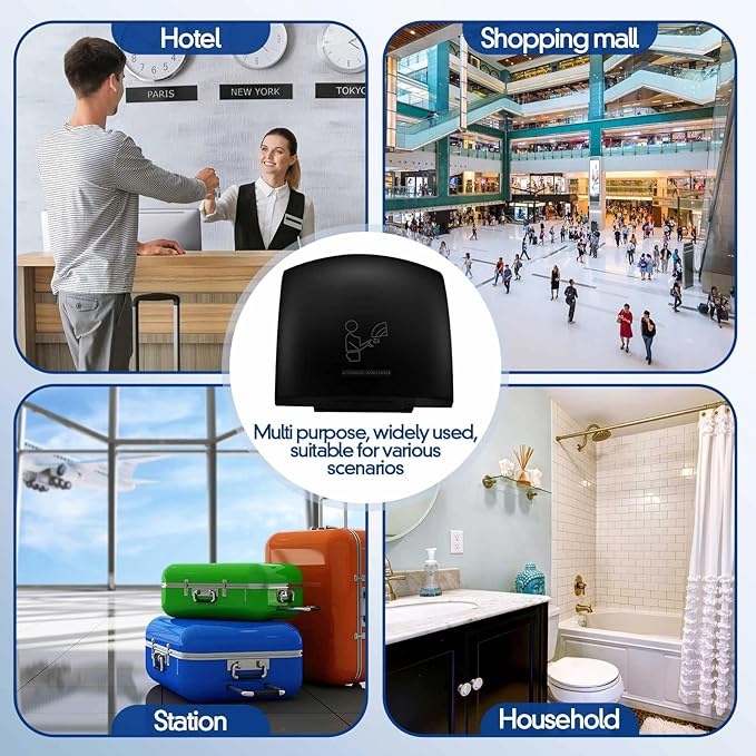 Rossesay 1 Pcs Electric Hand Dryer Commercial Compact Air Wiper Automatic Hand Air Dryer for Dry Machine Wall Business Home Household Restroom Office Mall, 110v,1200W (Black)