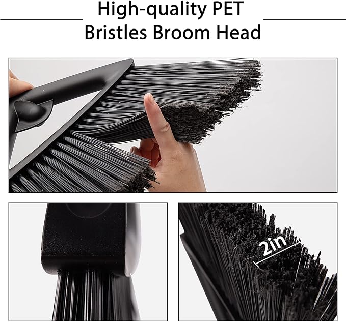 Eyliden 2pcs Broom+1pcs Dustpan Set, Broom and Dustpan Combo with Long Handle, Commercial Lobby Dust Pan Sweep Set for Outdoor Indoor
