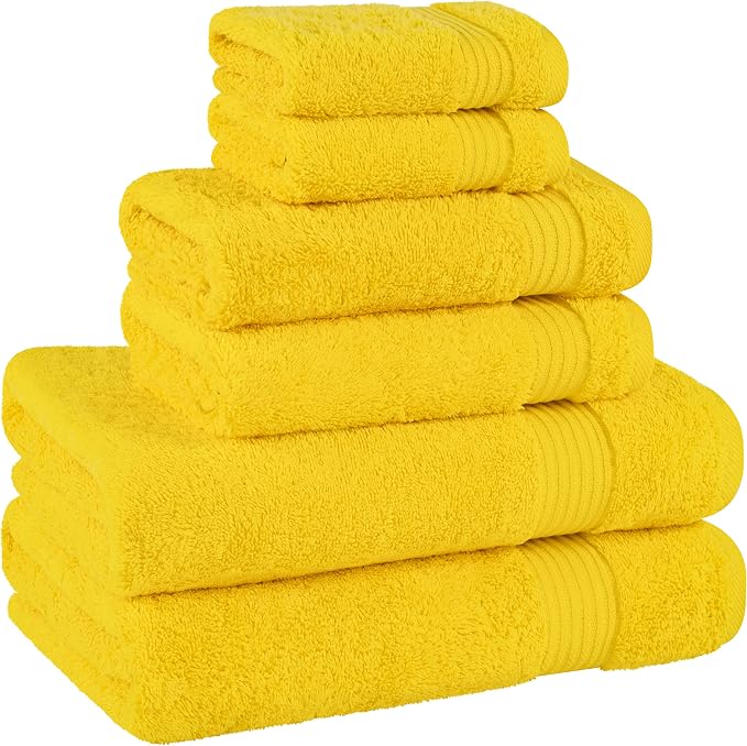 Cotton Paradise 100% Cotton Turkish Towel Set, Soft Absorbent Quick Dry, 6 Piece Towel Set, Yellow