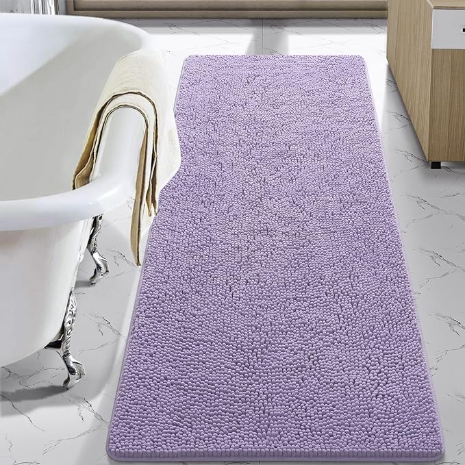 LOCHAS Luxury Bathroom Rug Shaggy Bath Mat 24 x 60 Inch, Light Purple | Washable Non Slip Bath Rugs for Bathroom Shower, Soft Plush Chenille Absorbent Carpets