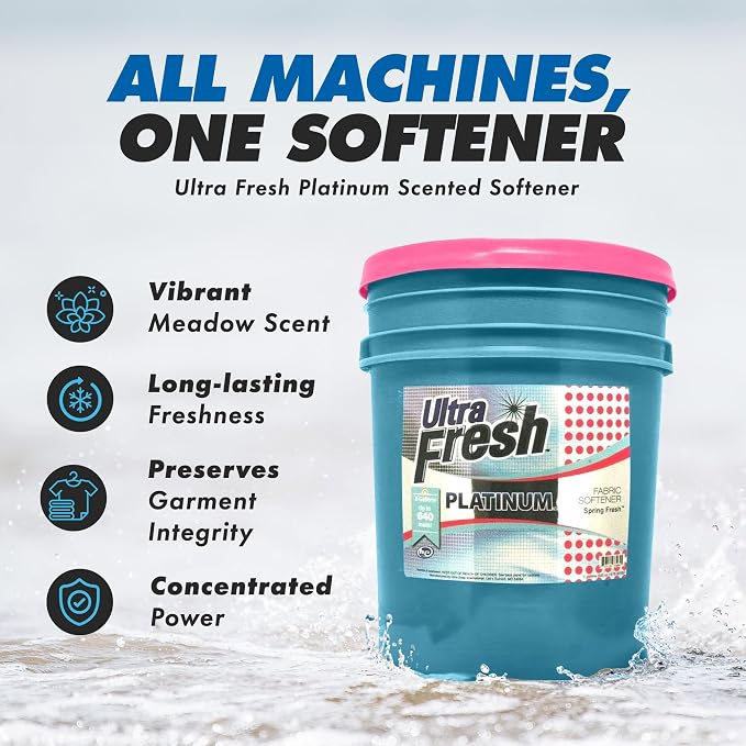 Ultra Fresh Platinum 5 Gallon Spring Fresh Scented Fabric Softener Liquid with Pump for Easy Dispensing for Up to 640 Laundry Loads (2 Pack)