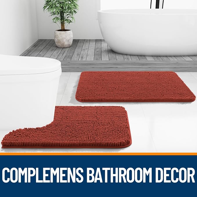 OLANLY Bathroom Rugs 30x20, Extra Soft Absorbent Chenille Bath Rugs, Rubber Backing Quick Dry, Machine Washable Bath Mats for Bathroom Floor, Tub and Shower, Home Decor Accessories, Rustic Terracotta