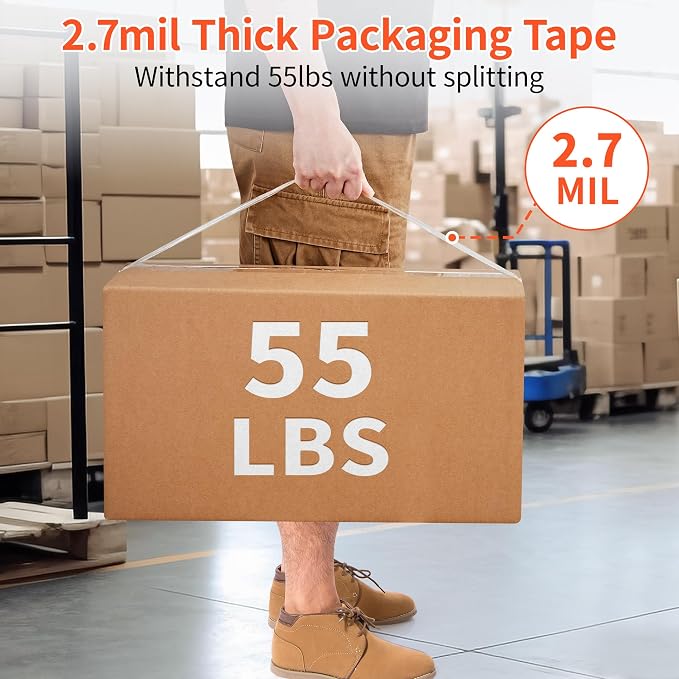 JARLINK 36 Rolls Clear Packing Tape with 2 Dispensers for Shipping | 2.7mil Thick, 1.88 Inches Wide, 55 Yards per Roll, Total 990 Yards, Comes with 3 Tape Dispensers