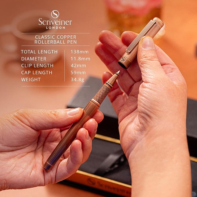 Scriveiner Copper Rollerball Pen - Stunning Luxury Pen, Schmidt Ink Refill, Best Roller Ball Gift Set for Men & Women, Professional, Executive Office, Nice Pens