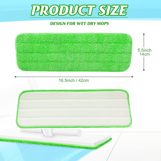 40 Pack Microfiber Cleaning Pads Machine Washable Replacement Head for Wet/Dry Mops Flat Reusable Household Replacement Mop Pad for Hardwood Floor Cleaning Scrubbing Fit Most Mops (Green)