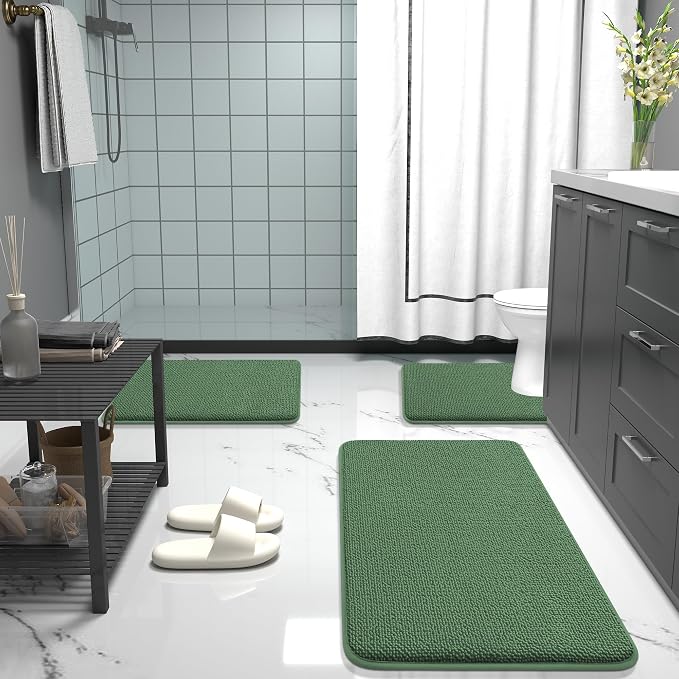 OLANLY Memory Foam Bathroom Rugs 30x20, Absorbent Bath Mat, Olive Green | Soft Quick Dry Bath Rugs Mats, Non-Slip, Machine Washable Carpet for Bathroom Floor, Tub and Shower, Home Decor Accessories