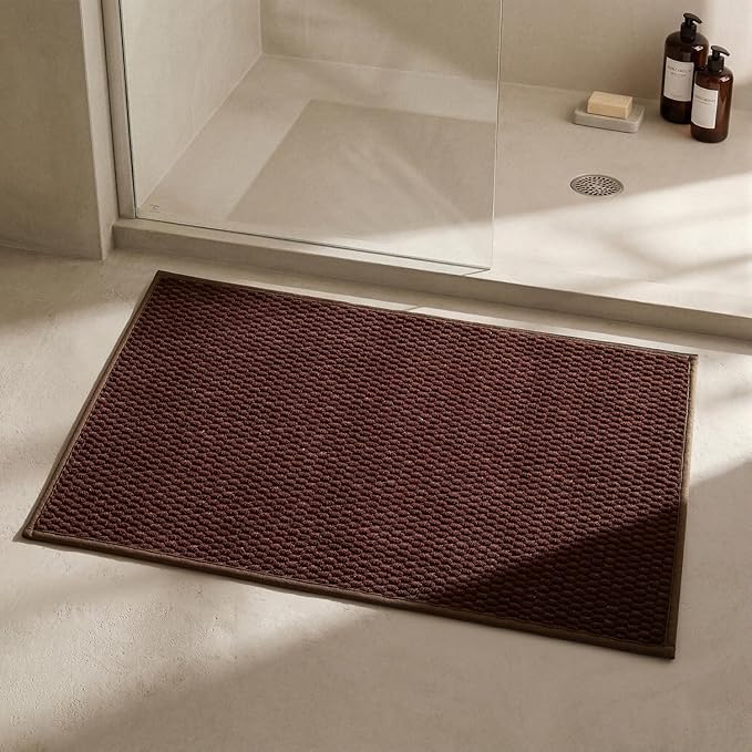 Triohero Bathroom Rugs Non Slip Washable, Super Absorbent Thin Bath Mat Quick Dry Low Pile Bathroom Rug, Brown 24"x36"