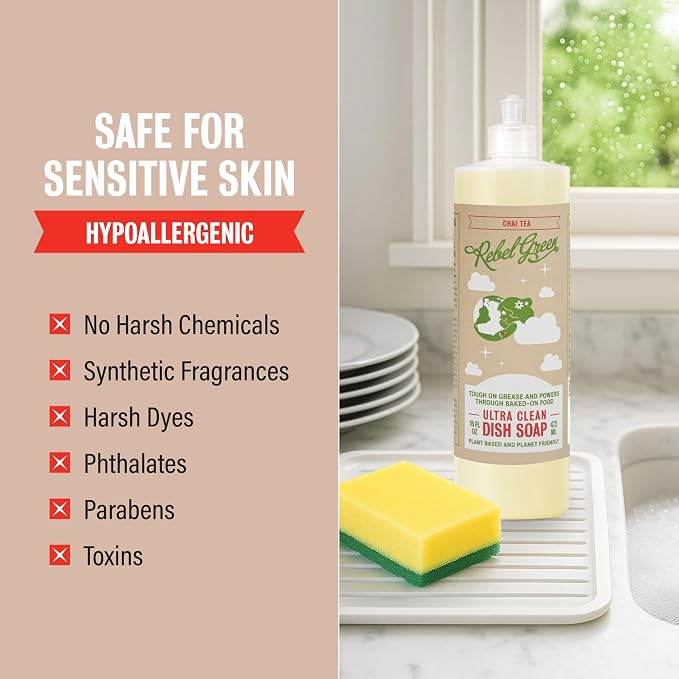 Rebel Green Super Deluxe Dish Soap - Plant-Based Sustainable Dishwashing Soap - Chai Tea Scent - 16 fl oz - 2 Pack