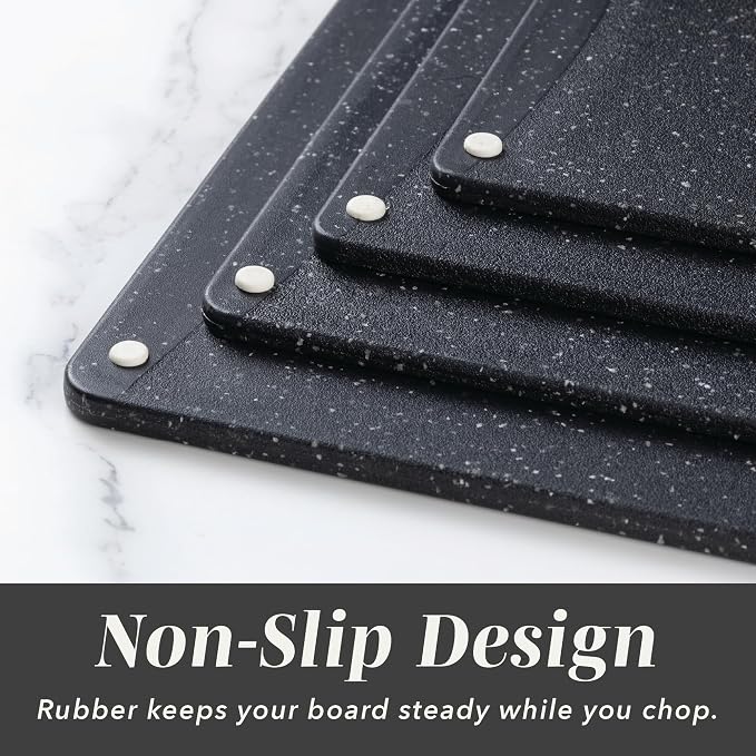 COOK WITH COLOR Non-Slip Cutting Board Set – Kitchen Essentials with Easy Grip Handle for Meat, Veggies, and Fruits, 4 Cutting Boards, Black