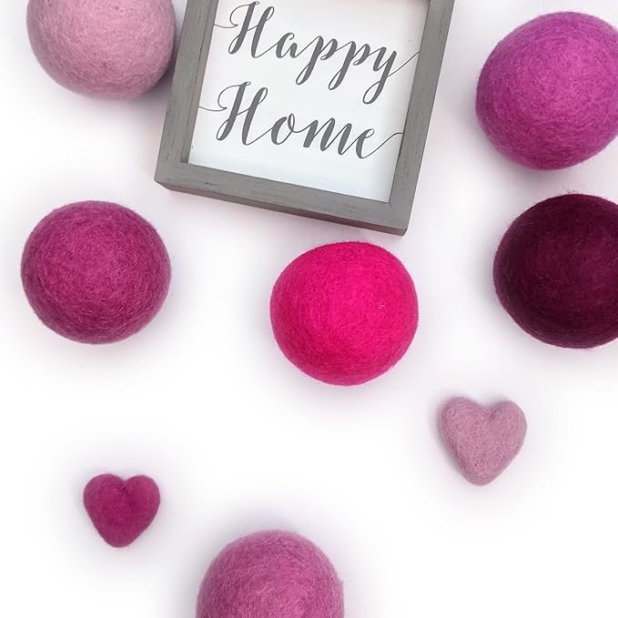 Friendsheep Wool Dryer Balls, Organic Reusable Fabric Softener Alternative for Laundry, Handmade, Fair Trade, Hypoallergenic, Eco-Friendly, Plastic-Free (6 Pack XL - Pink Valentine)