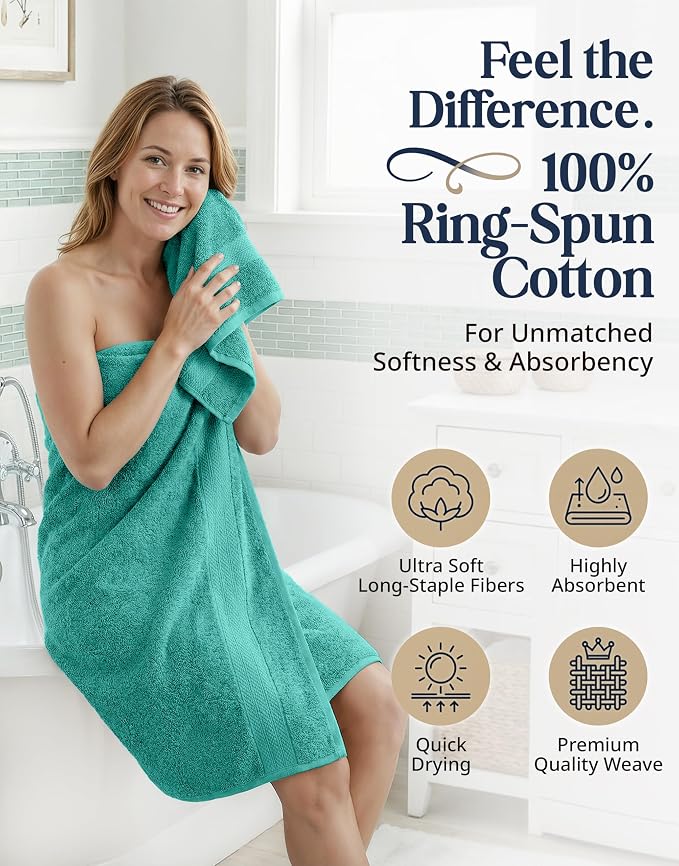 LANE LINEN Towel Set 6 Piece Soft Absorbent Quick Dry 100% Cotton - Teal | Towels And Washcloths - Terry Weave Comfort, Long-Lasting Comfort, Hotel-Style Look, Gets Softer With Every Wash