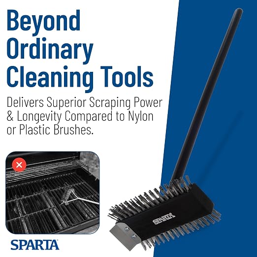 SPARTA 4029000 Stainless Steel Grill Brush, Grill Scraper With Metal Bristles, 30.5 Inches, Black, (Pack of 6)