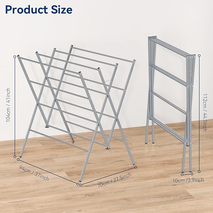 Whitmor Drying Rack Clothing, Foldable Clothes Drying Rack for Laundry, 12 Metal Bars for Hanging Clothes, Indoor & Outdoor Use, 36.2" D x 30.3" W x 40.5" H, Silver