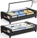 Yecaye 60 L Under Bed Storage with Wheels, 2 Pack Under Bed Storage Containers, Underbed Shoe Storage with Clear Window & Label, Rolling Under Bed Metal Drawer for Clothes, Shoes, Books, Black