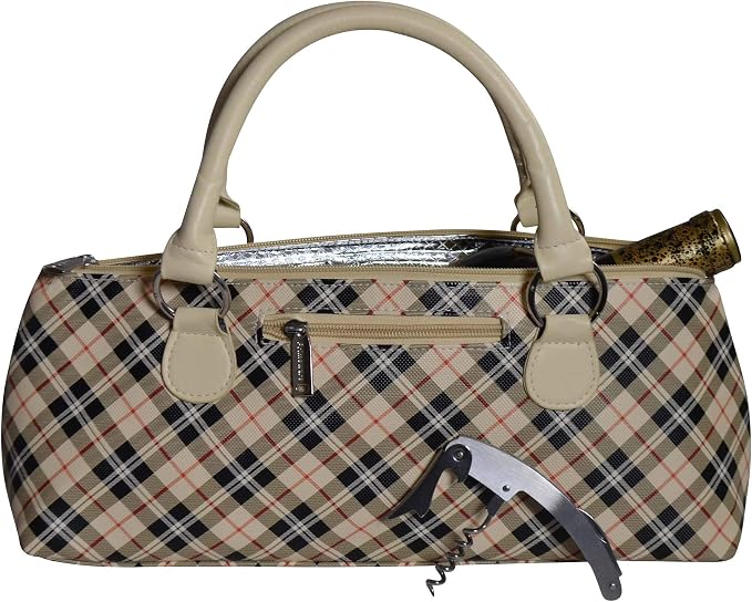 Wine Clutch Bag Thermal Insulated Wine Carrier Tote Holds Red and White Wine 750 Milliliter Bottle Includes Portable Waiter Style Corkscrew