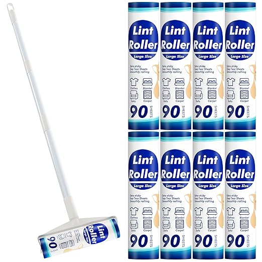 Large Lint Rollers for Floor, Extendable Long Handle 9.45'' Sticky Rollers for Carpet, 360 Sheets + 360 Sheets