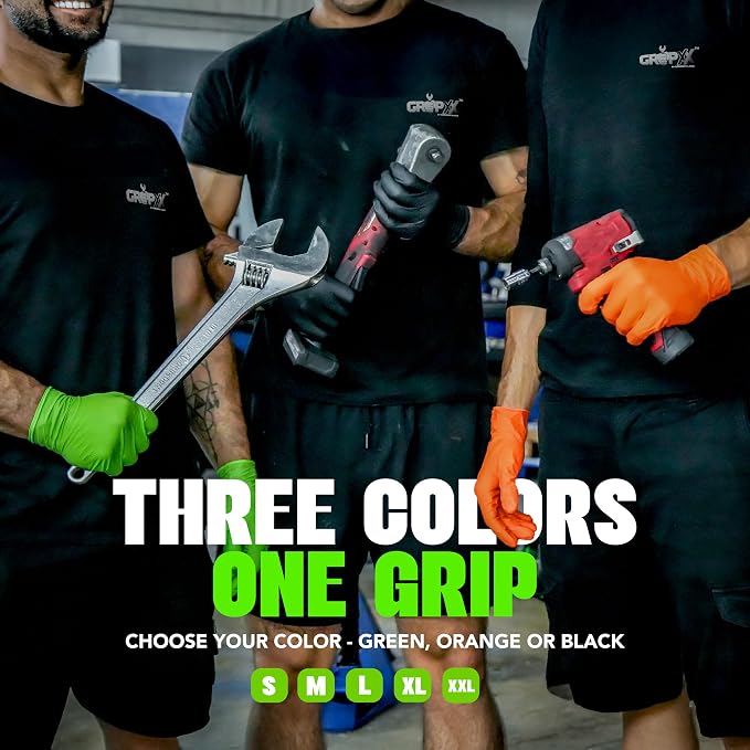 GRIPXX Herkules Grip Heavy Duty 8Mil Green Nitrile Gloves,3D Raised Diamond Texture-Latex & Powder Free-Industrial, Mechanic | Pack of (200 CT)