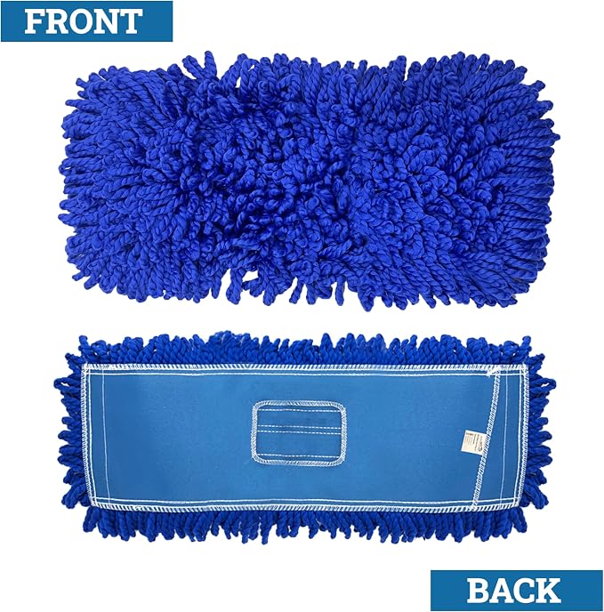 KLEEN HANDLER 18 Inch Microfiber Dust Mop Bulk Pack of 12, Large Washable Commercial Mop Head Replacement, Sweeper, Janitorial Supplies, Blue