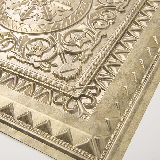 Art3d Drop Ceiling Tiles, Glue up Ceiling Tiles, 2'x2' Plastic Sheet in Antique Gold (12-Pack, 48 Sq.ft)