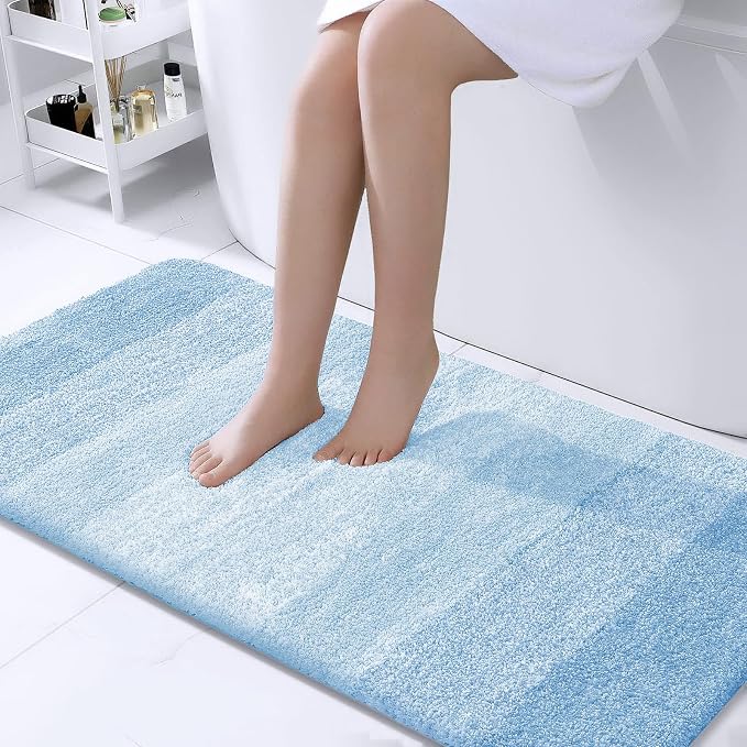 OLANLY Bathroom Runner Rugs Mat 44x24, Extra Soft Absorbent Microfiber Bath Rugs, Rubber Backing, Quick Dry, Washable Long Bath Mats for Bathroom, Tub and Shower, Home Decor Accessories, Sky Blue