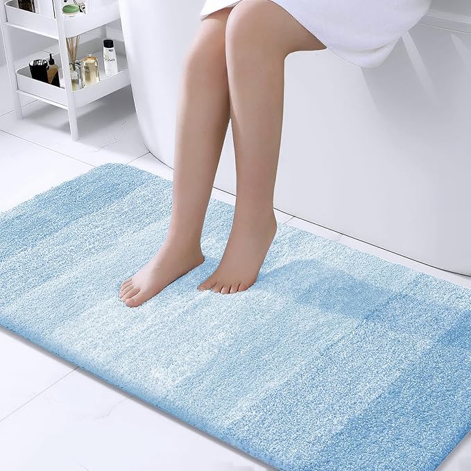 OLANLY Large Bathroom Rugs Mat 40x24, Extra Soft Absorbent Microfiber Bath Rugs, Rubber Backing, Quick Dry, Machine Washable Bath Mats for Bathroom, Tub and Shower, Home Decor Accessories, Sky Blue