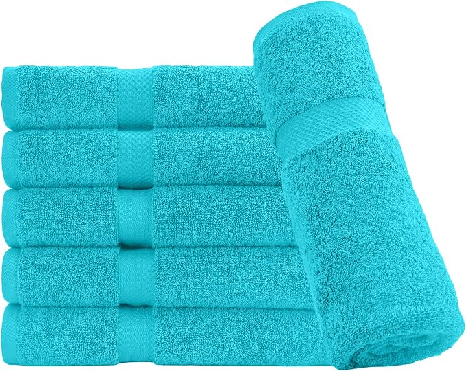 HERCULEAN Premium Bath Towels 24 x 48 Pack of 6 | Quick Dry and Highly Absorbent | 100% Cotton Terry Towels for Bathroom - Perfect for Shower - Pool and Spa - Luxury Soft Towels - Aqua Blue