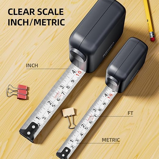 SENDA Self-Locking Tape Measure 16FT/5M, Compact Square Design Small Measuring Tape with High Rigidity, No Back Clip, Wear & Shock Resistant for Home, DIY, Industrial Use (16Ft)