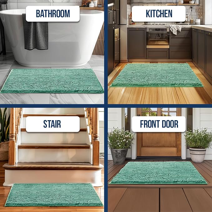 Muddy Mat® | Chenille Bathroom Rugs Quick Dry Microfiber Mats Non Slip Washable, Extra Thick, Soft and Highly Absorbent Bath Mats for Bathroom, Kitchen, and Shower Floor - Seafoam Green 24"x59"