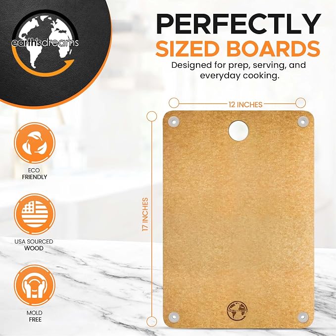 Earth’s Dreams Composite Wood Cutting Board 17” x 12” - Tan, Chopping Board | Extra Large, Non-Toxic, Dishwasher Safe, Knife-Friendly, Heavy-Duty Kitchen & Charcuterie Board